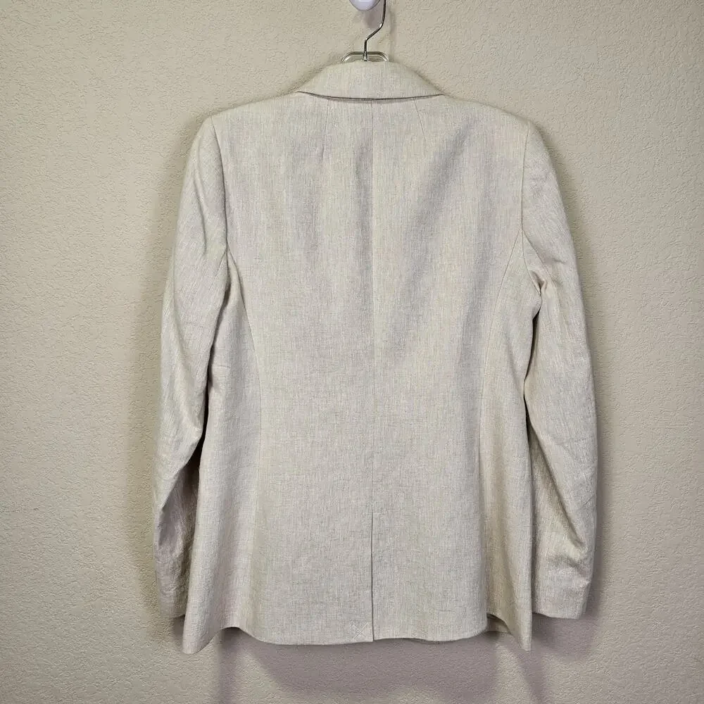 J.Crew Linen Cotton Holland Blazer Womens 4 Crosshatch Beige Career Jacket AL221 - Picture 5 of 16